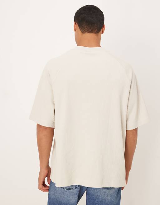 ASOS DESIGN Premium Oversized Textured Rib Raglan T-shirt In Stone