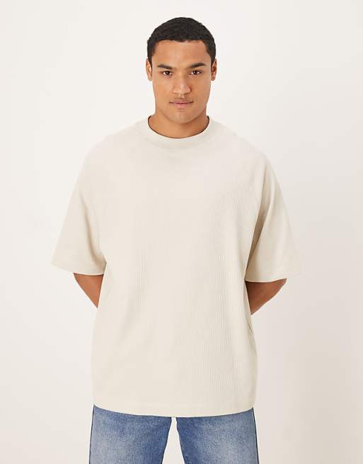 ASOS DESIGN Premium oversized textured rib raglan t-shirt in stone