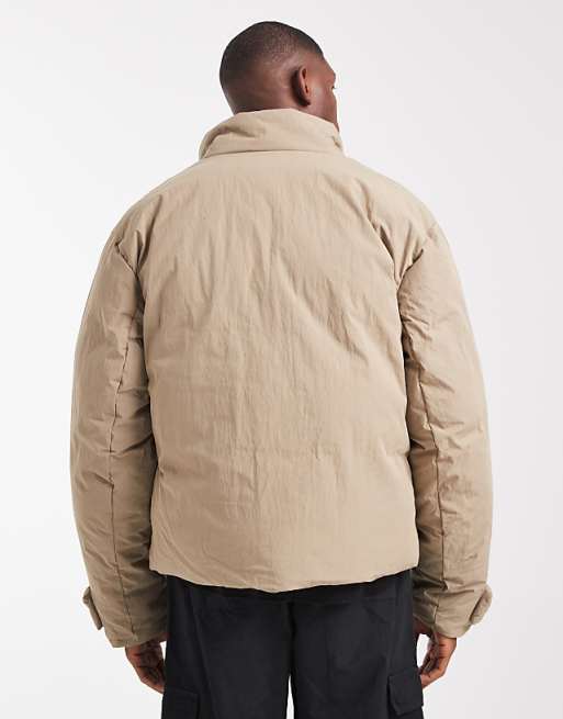 ASOS DESIGN Puffer Jacket With Funnel Neck In Stone