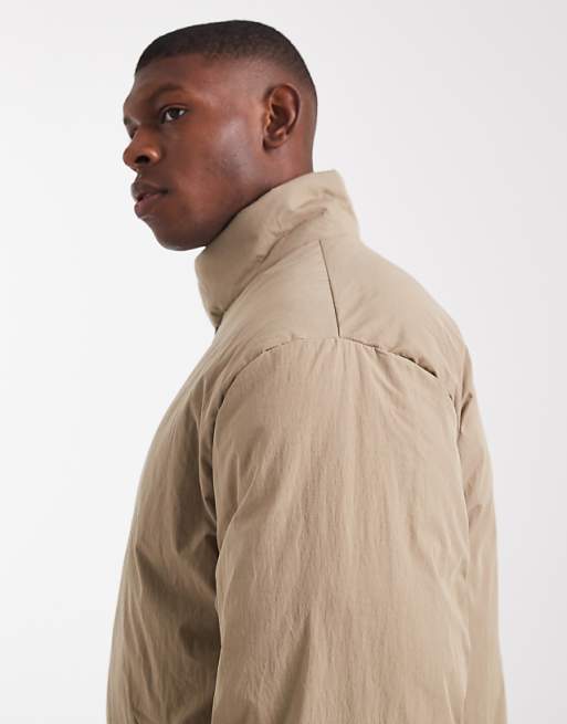 ASOS DESIGN Puffer Jacket With Funnel Neck In Stone