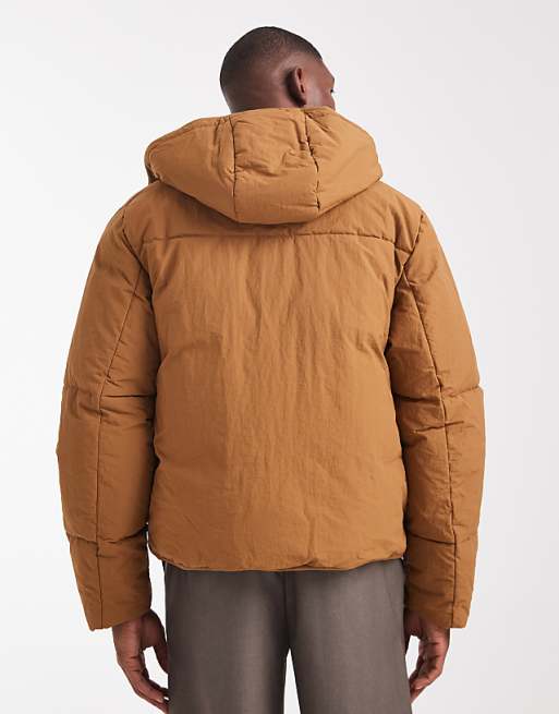 ASOS DESIGN Puffer Jacket With Seam Detail In Tan