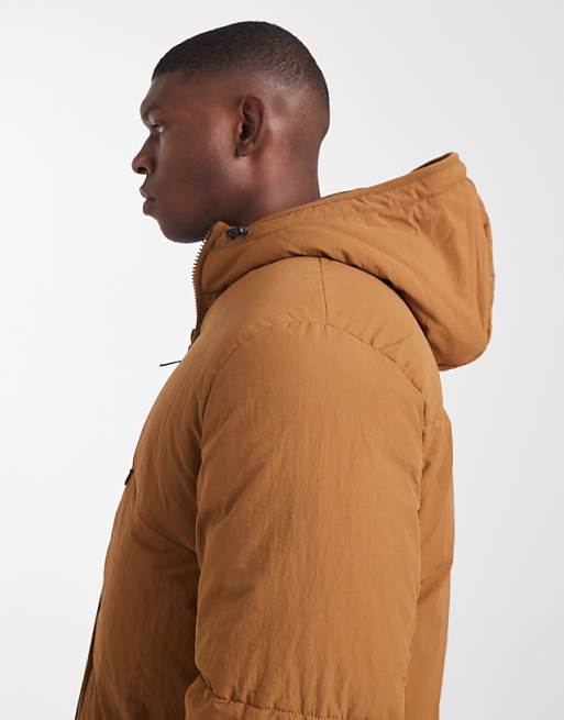 ASOS DESIGN Puffer Jacket With Seam Detail In Tan