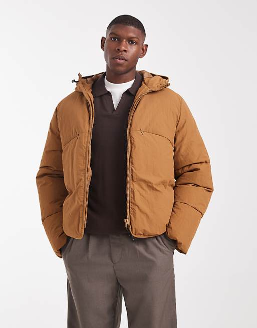 ASOS DESIGN puffer jacket with seam detail in tan