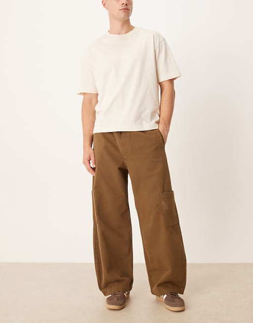 ASOS DESIGN Pull On Barrel Trousers In Brown