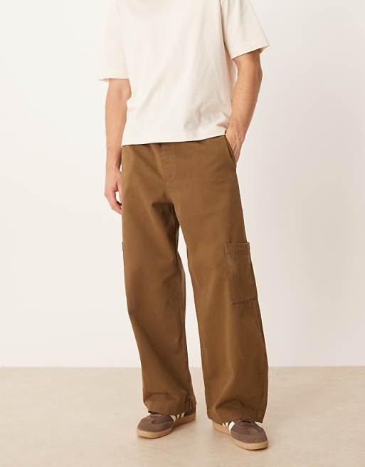 ASOS DESIGN pull on barrel trousers in brown