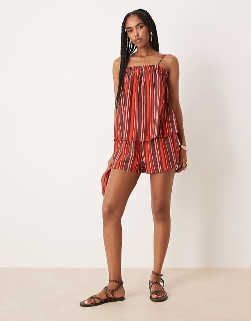 ASOS DESIGN Pull On Micro Short In Maroon Stripe