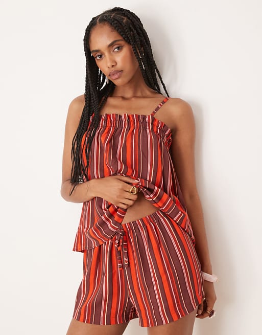 ASOS DESIGN pull on micro short in maroon stripe
