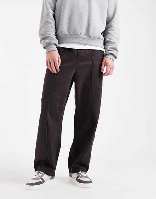 ASOS DESIGN pull on tapered pintuck trousers in brown