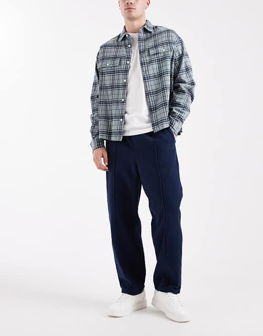 ASOS DESIGN Pull On Tapered Pintuck Trousers In Navy