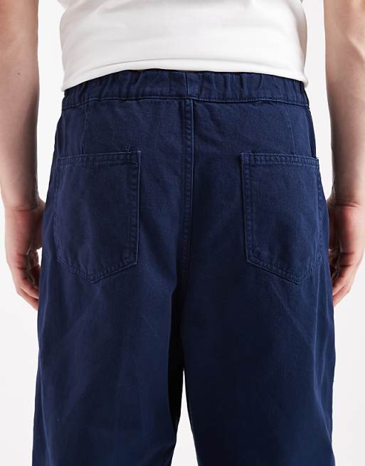 ASOS DESIGN Pull On Tapered Pintuck Trousers In Navy