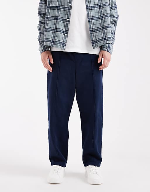 ASOS DESIGN pull on tapered pintuck trousers in navy