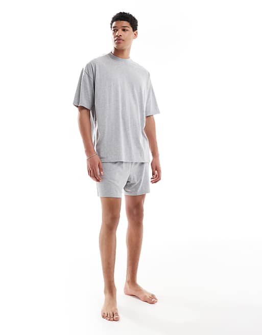 ASOS DESIGN pyjama set in grey marl