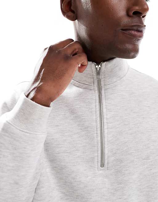 ASOS DESIGN Quarter Zip In Grey Marl
