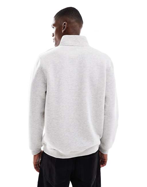 ASOS DESIGN Quarter Zip In Grey Marl