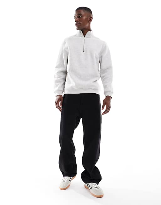 ASOS DESIGN Quarter Zip In Grey Marl