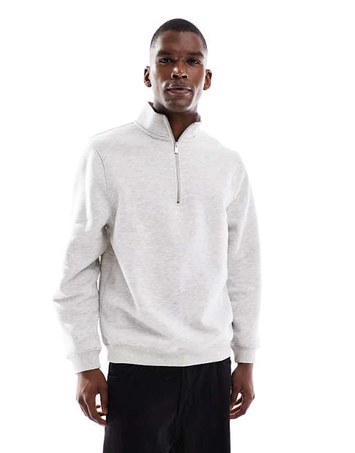 ASOS DESIGN quarter zip in grey marl