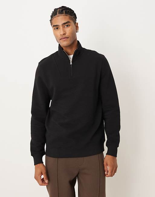 ASOS DESIGN quarter zip sweatshirt in black