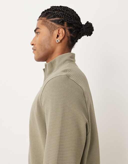 ASOS DESIGN Quarter Zip Sweatshirt With Ribbed Collar In Grey