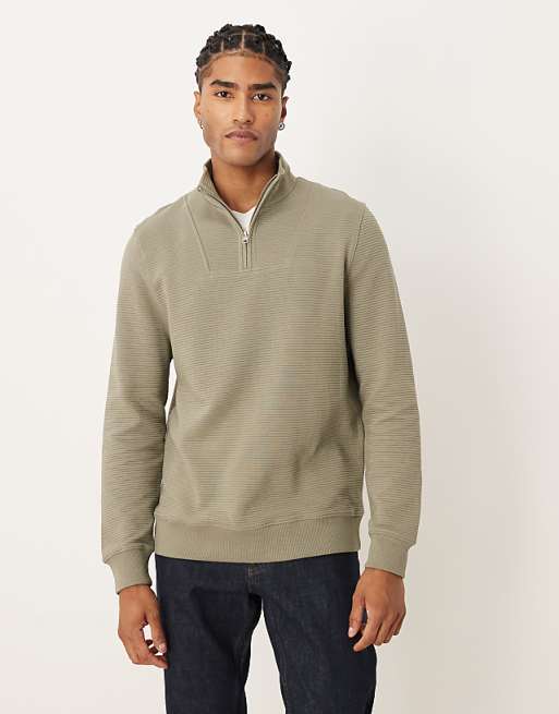 ASOS DESIGN quarter zip sweatshirt with ribbed collar in grey