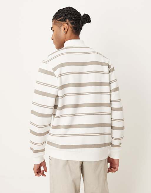 ASOS DESIGN Quarter Zip Sweatshirt With Stripes In Ecru