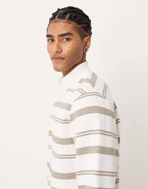 ASOS DESIGN Quarter Zip Sweatshirt With Stripes In Ecru