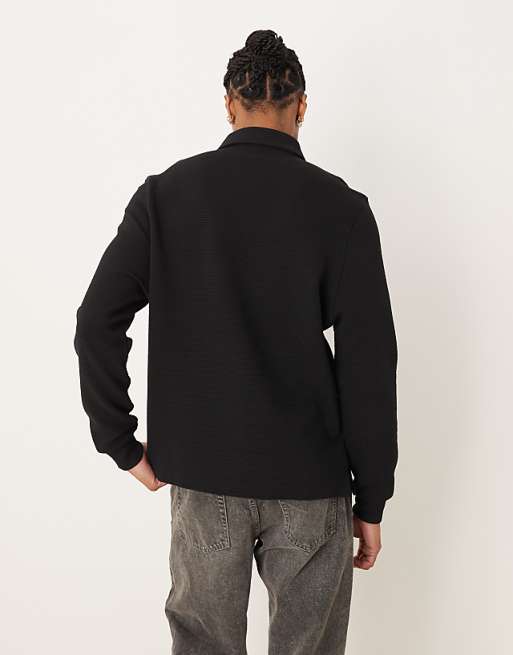 ASOS DESIGN Quarter Zip With Ribbed Collar In Black
