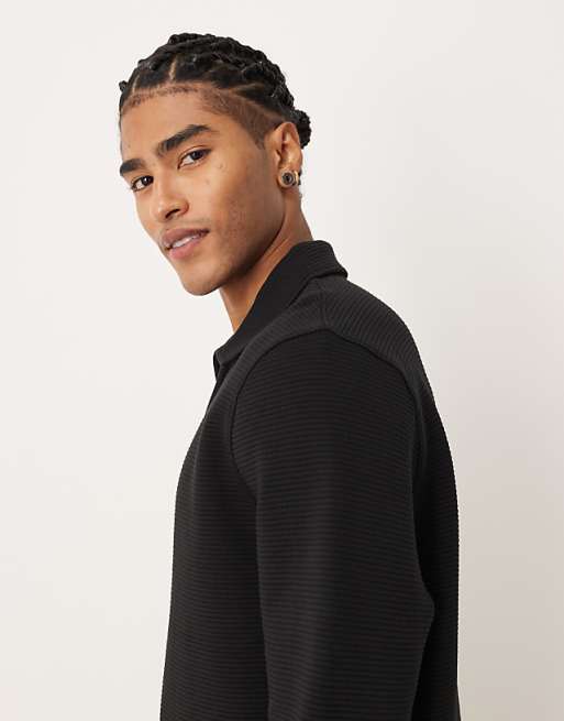 ASOS DESIGN Quarter Zip With Ribbed Collar In Black