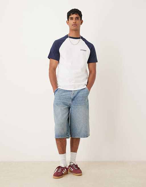 ASOS DESIGN Raglan T-shirt With Chest Graphic In White And Navy