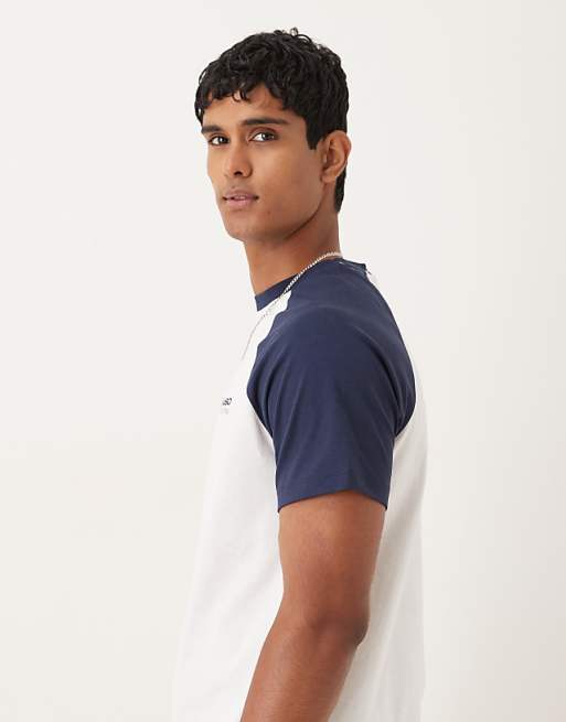 ASOS DESIGN Raglan T-shirt With Chest Graphic In White And Navy