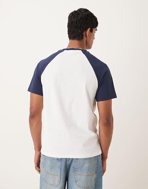 ASOS DESIGN Raglan T-shirt With Chest Graphic In White And Navy