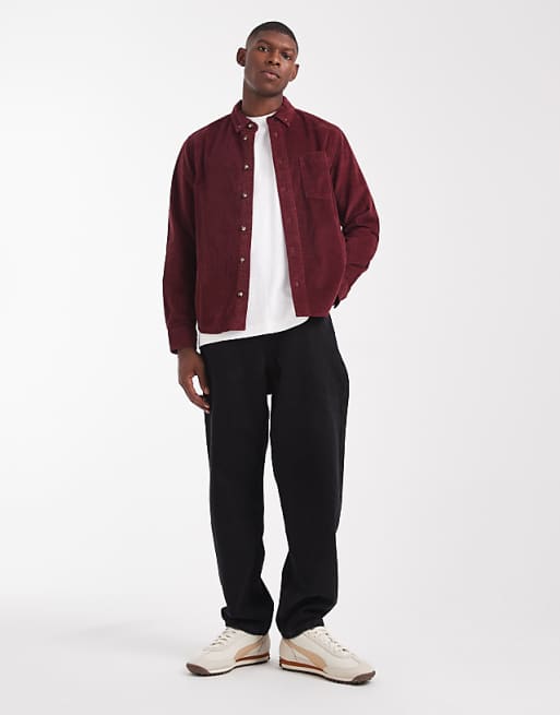 ASOS DESIGN Regular Cord Shirt In Burgundy
