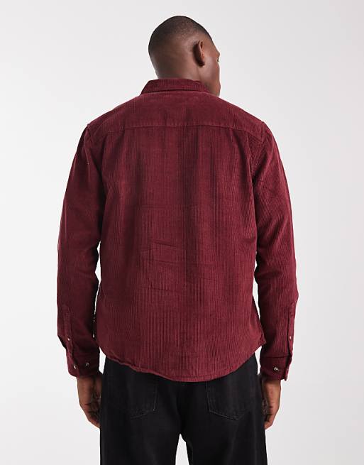 ASOS DESIGN Regular Cord Shirt In Burgundy