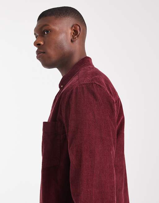 ASOS DESIGN Regular Cord Shirt In Burgundy