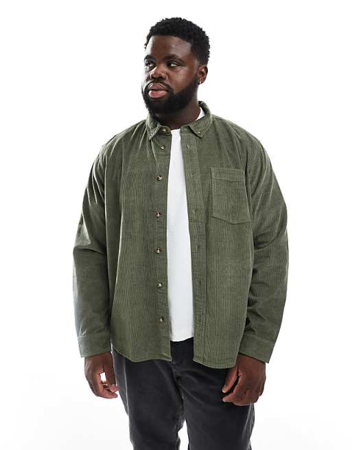 ASOS DESIGN Regular Cord Shirt In Dark Green