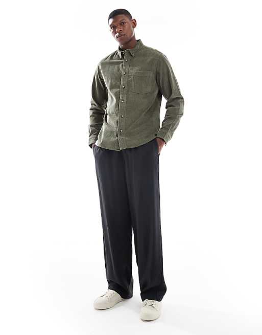 ASOS DESIGN Regular Cord Shirt In Dark Green
