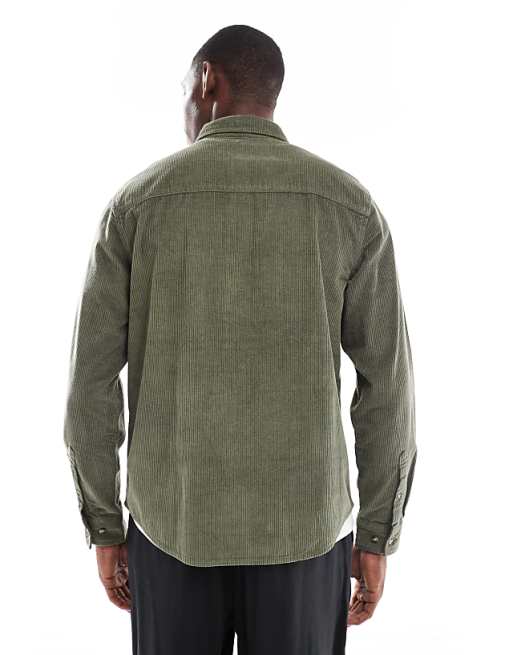 ASOS DESIGN Regular Cord Shirt In Dark Green