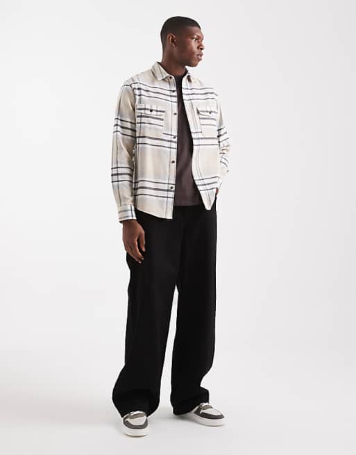 ASOS DESIGN Regular Fit Check Shirt In Beige