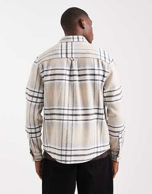 ASOS DESIGN Regular Fit Check Shirt In Beige
