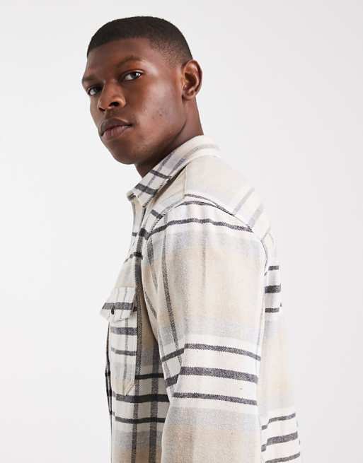 ASOS DESIGN Regular Fit Check Shirt In Beige