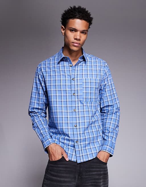 ASOS DESIGN regular fit check shirt in blue