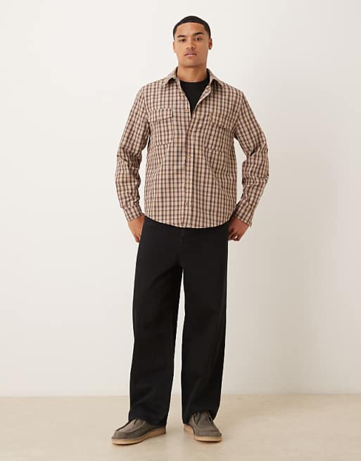 ASOS DESIGN Regular Fit Check Shirt In Brown