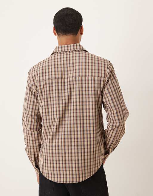 ASOS DESIGN Regular Fit Check Shirt In Brown