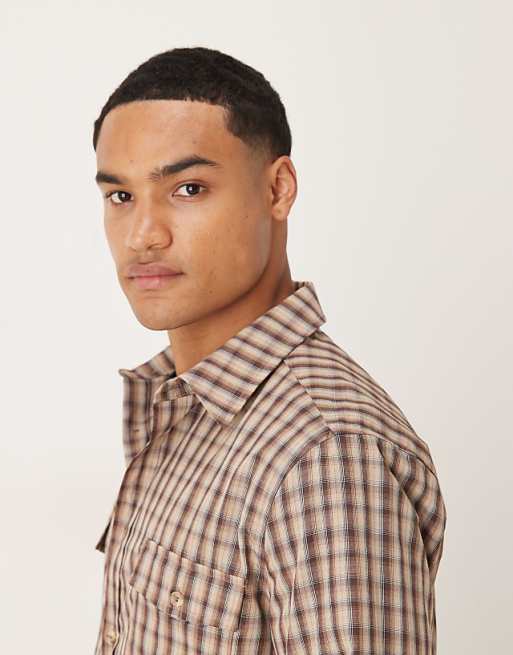 ASOS DESIGN Regular Fit Check Shirt In Brown