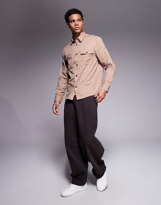 ASOS DESIGN Regular Fit Check Shirt In Brown