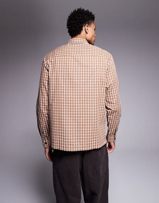 ASOS DESIGN Regular Fit Check Shirt In Brown