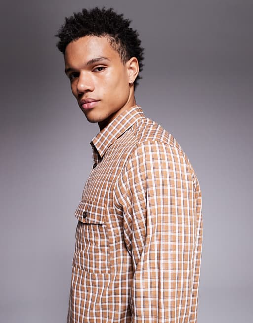 ASOS DESIGN Regular Fit Check Shirt In Brown