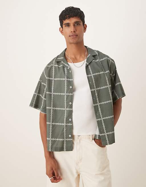 ASOS DESIGN regular fit check shirt in green