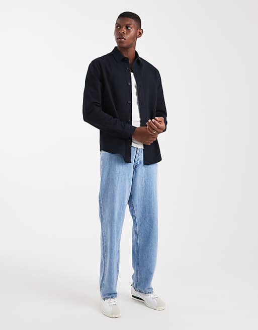 ASOS DESIGN Regular Fit Jersey Shirt In Navy