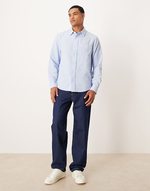 ASOS DESIGN Regular Fit Oxford Shirt With Chest Embroidery In Light Blue