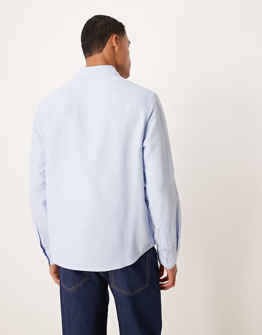 ASOS DESIGN Regular Fit Oxford Shirt With Chest Embroidery In Light Blue